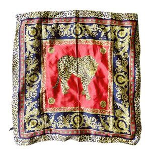 Vintage Animal Print Silky Square Scarf Leopard Cheetah